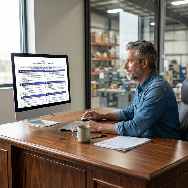 Operational Clarity Checklist preview showing the 6-section self-assessment tool