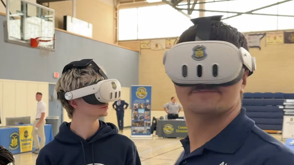 Two possible recruits experiencing the Missouri State Highway Patrol VR Recruiting Experience — BeThere Immersive 360° VR for public safety